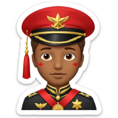Captain with red hat and high decorated medals and shoulder tassels and brown skin sticker