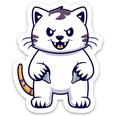 saber-toothed cat with a tiny body and enormous 8-inch fangs that are twenty times longer than its body, absurdly disproportionate teeth sticker