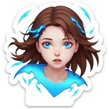 Neon cyberpunk style 
girl with brown hair and blue eyes 
falls sticker