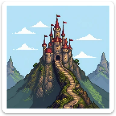 Fantasy castle on a mountain with a winding path sticker