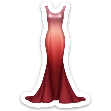 Realistic isolated long slim pastel red formal party satin dress with gradient shiny sparkling dark red sticker