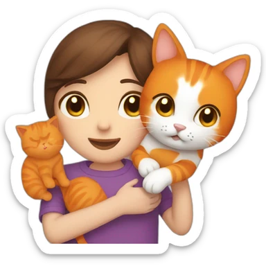 brown haired friend holding orange cat sticker
