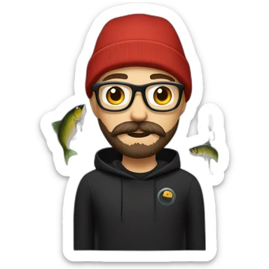 it nerd hoodie fishing beanie and mustache and beard all black sticker