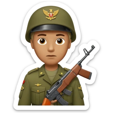 a guy holding ak-47 wearing military uniform sticker