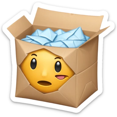 Generate a realistic emoji-style icon of the a package which is empty and air is coming out of it. it seems like the package is not well packed sticker