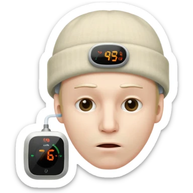 Sick man with hat on head and thermostat in mouth sticker