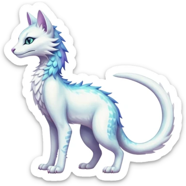 Kawaii white iridescent beautiful pretty elegant divine edgy fantasy feline-vernid-sergal-fursona animal creature with a tufted tail full body with intricate markings  sticker