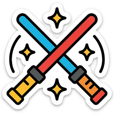 two lightsabers (one blue, one red) striking together, with stylized sparks and curved motion lines sticker