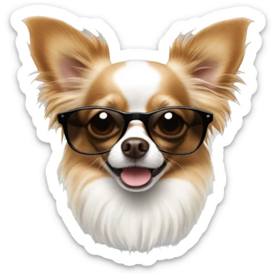 Long haired chihuahua white with reddish brown with black sunglasses sticker