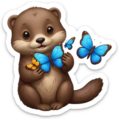 otter with butterflies and idea sticker
