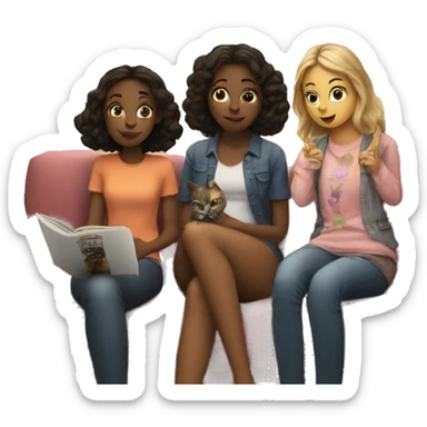 Two girls and a cat watching a movie in a house in Paris sticker