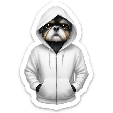 Black and white shitzu in a hoodie like a gangsta sticker
