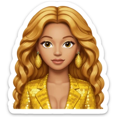 Beyonce with long strawberry blonde hair, yellow sequin outfit and earrings  sticker
