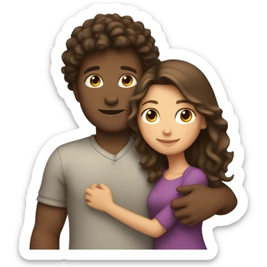 Girl with long straight brown hair hugging a guy with short curly brown hair sticker