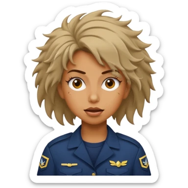 Female navy soldier, crazy face. sticker