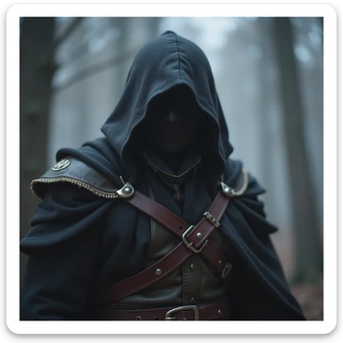 realistic fantasy style full body mysterious League of Legends assassin in a hood, face clearly visible sticker