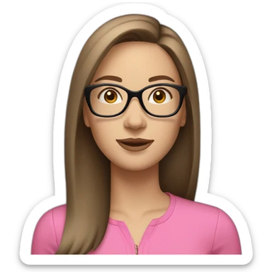 White Woman with a medium straight brown hair plus glasses and pink coach sticker