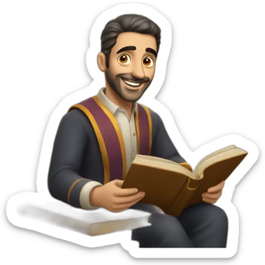 Armenian men reading book and looking at camera and smiling  sticker