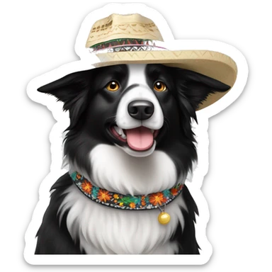 Black and white border collie with sombrero  sticker