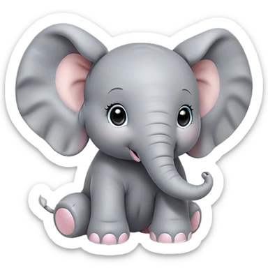 Cinematic Cute Baby Elephant Portrait Emoji, Head tilted playfully and inquisitively, featuring a velvety gray hide with oversized floppy ears and round, sparkling eyes filled with wonder, Simplified yet irresistibly adorable features, highly detailed, glowing with a warm, friendly glow, high shine, affectionate and spirited, stylized with a touch of playful charm, bright and endearing, soft glowing outline, capturing the essence of a mischievous yet loving baby elephant, so playful it feels like it could trundle out of the screen into your arms! sticker