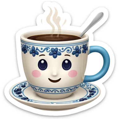 Slow brew coffee with blueberry design in a turkis white cup sticker