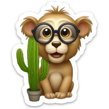 Un singe avec des lunettes qui embrasse un cactus sticker