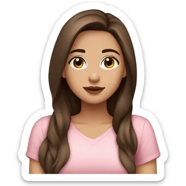 hispanic pretty girl with brown hair and light  pale skin in pink shirt coquette aesthetic  sticker
