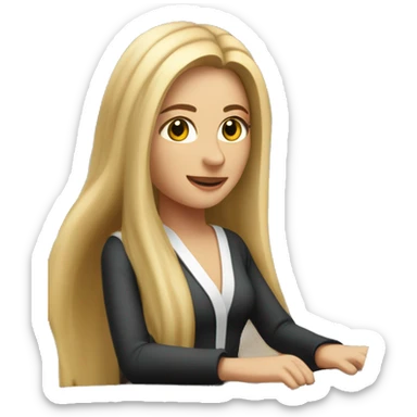 A pretty woman with long fair hair is working on her laptop and it’s Christmas atmosphere at the background  sticker