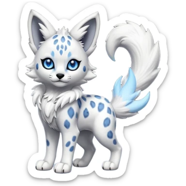Cool edgy cute adorable hyper-realistic badass Serval-Lycanroc-Snow-Leopard-Absol-Fakémon-hybrid-creature (full body)  sticker