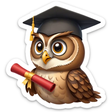 Owl smiling with graduation hat and diploma in claws sticker