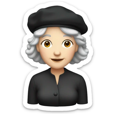 old woman with grey hair and fair skin in a black beret sticker