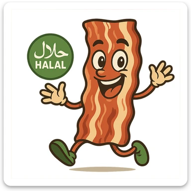 animated halal bacon, lively and fun, visual interpretation 3 sticker