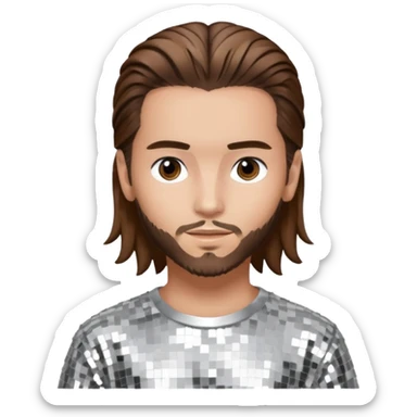 Tom Kaulitz from Tokio Hotel with long brown hair, silver sequin outfit  sticker