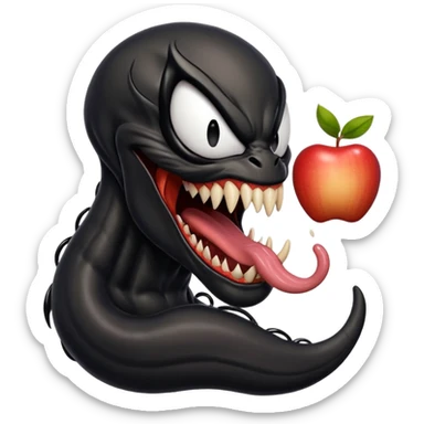 Venom with long tongue out, clean black body, no logos or markings, normal Apple emoji style sticker