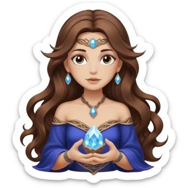 crystal moon mage woman long wavy brown hair tattoos small geode sticker