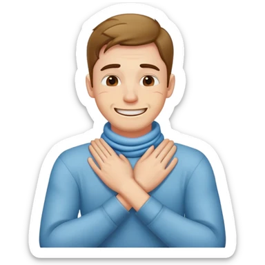 Guy choking himself with his hands crossed around his neck with a fake smile on his face  sticker