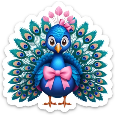 Cute blue peacock with a pink bow sitting down sticker