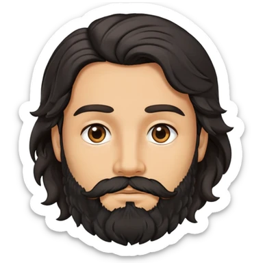 man face with beard, medium skin tone, and black wavy hair,hunter eyes sticker