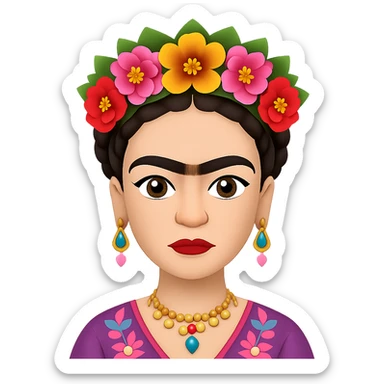 Add a more prominent unibrow to Frida Kahlo in the style of emoji. Keep the transparent background. sticker