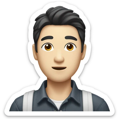 man from japan with white skin and black hair, wear casual shirt , closeout face sticker