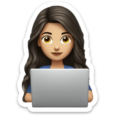 Beautiful Armenian girl, brunette, long hair, Black eyes, typing on laptop sticker