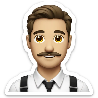Brunette Man in suspenders with mustache and white shirt sticker