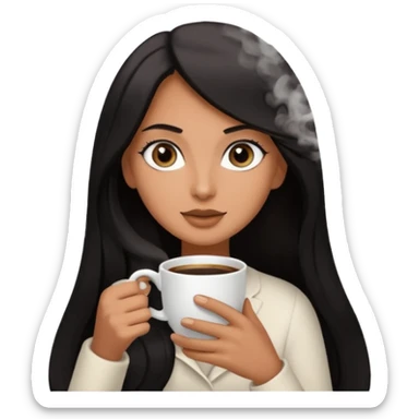 big black eyes and tanned skin brown hair glamorous long black hair with coffee  sticker