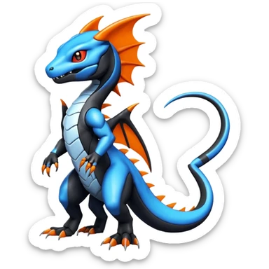 Cute Shiny black and blue Colorful Guilmon-Salandit-Fakémon-hybrid-creature (full body)  sticker