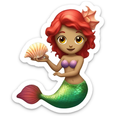 red-eyed mermaid with a shell in her hands sticker