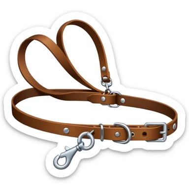 A leash clipped onto a collar that is being pulled on sticker