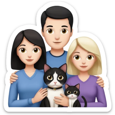 Una familia de 3 mujeres 1 hombre y 1 gato blanco con negro  sticker