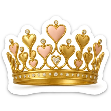 heart crown with a gold base, hearts in gold and blush enamel, sparkling gems sticker