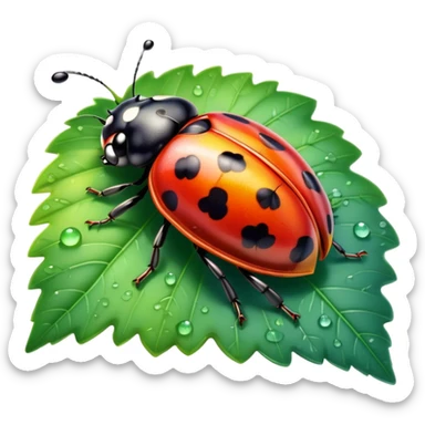 Rainbow ladybug on a leaf with morning dew  sticker