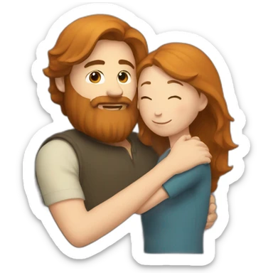 man with beard hugs readhead girl sticker